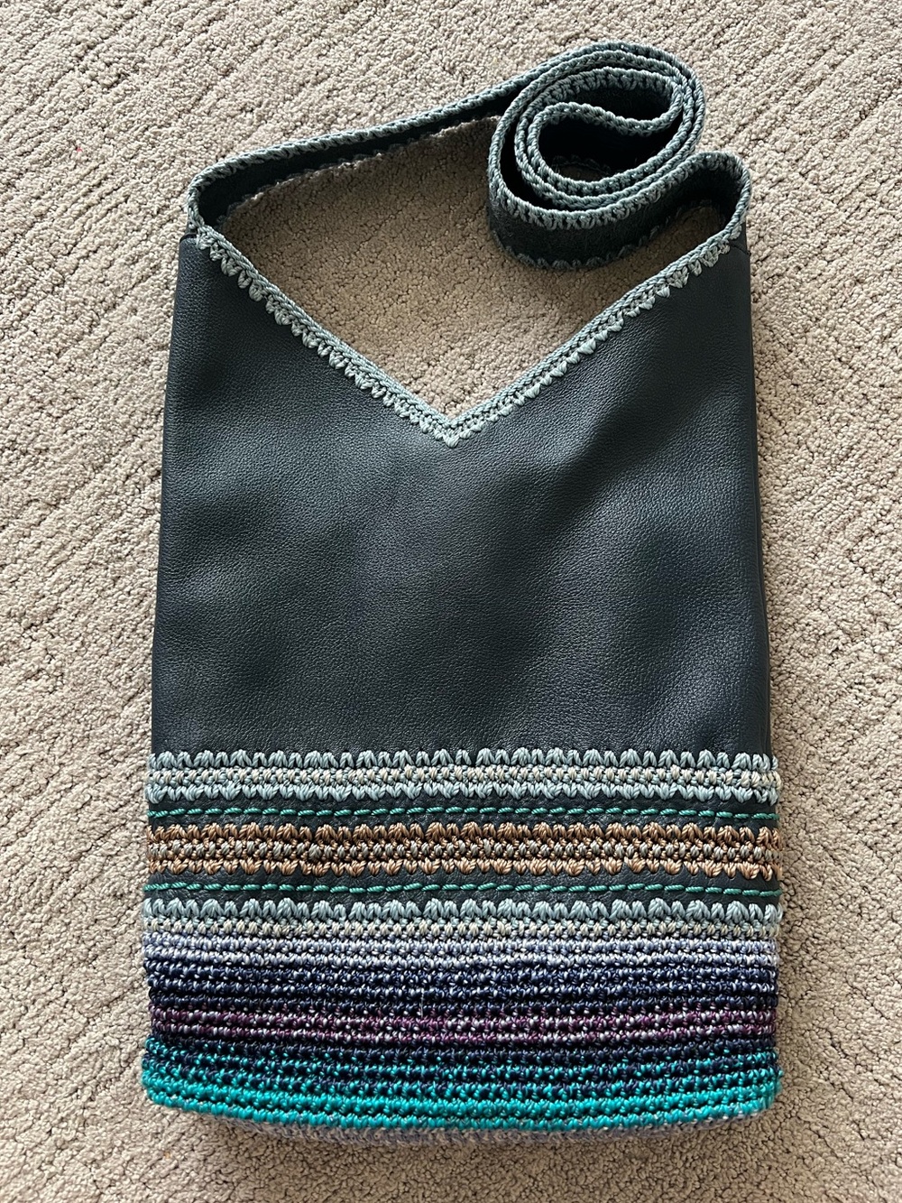 The Sak Back to Bali Navy Leather with Crochet Base Crossbody Bag